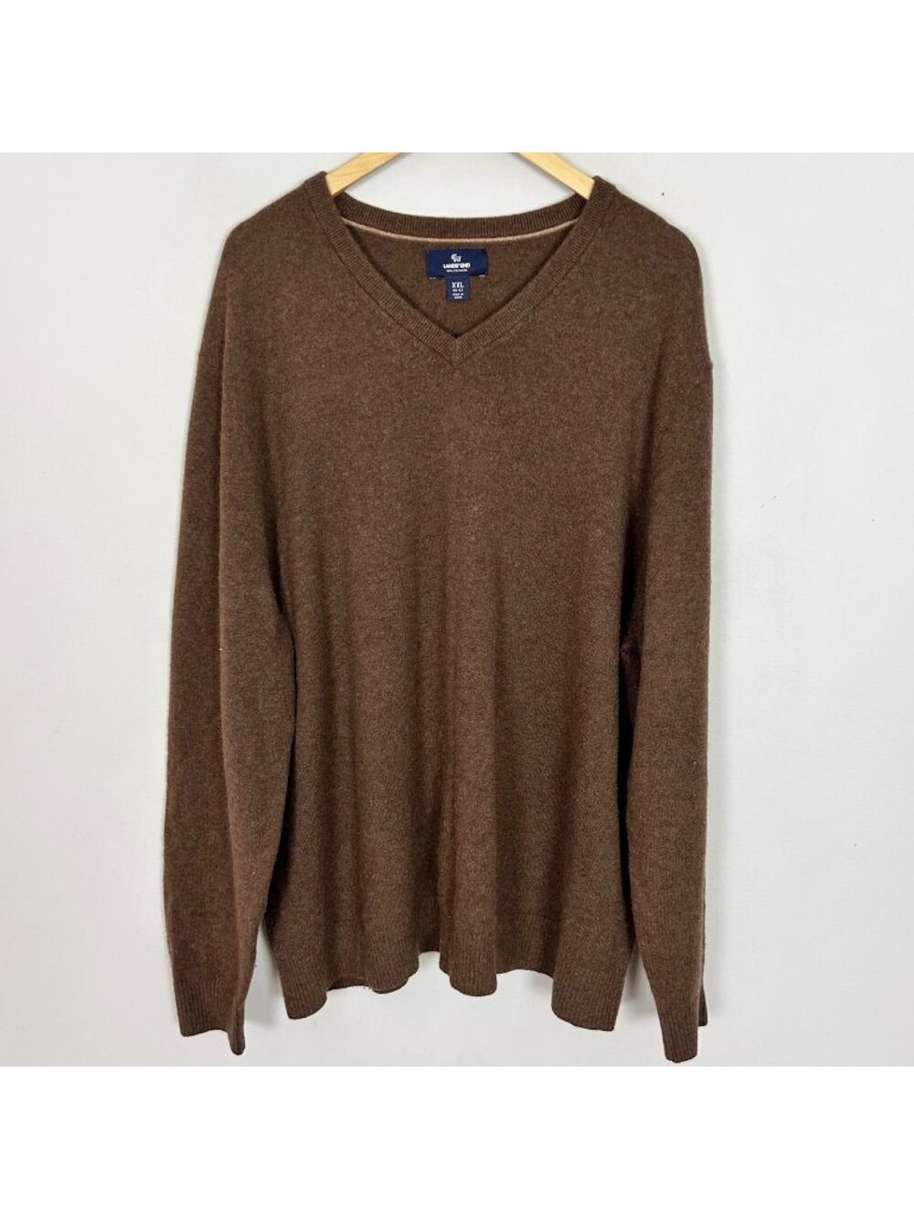 Lands’ End Brown 100% Cashmere V-neck Sweater Classic Size XXL (50-52) Men's